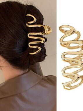 NEW Hair Clip Chunky Wave Design Hair Claw Clips Metal Gold Accessory Cute!